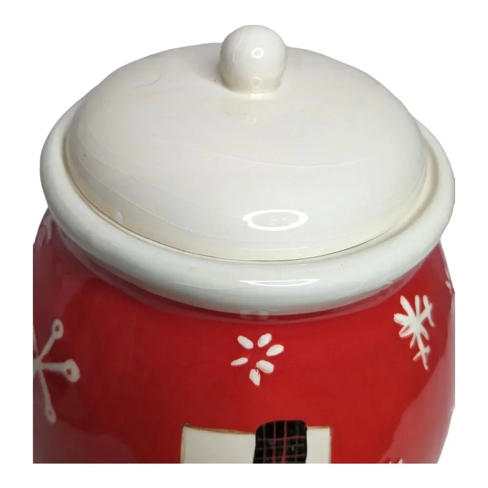 Hallmark Cookie Jar Canister‎ Merry Days Snowman Snowflakes Red White Holiday